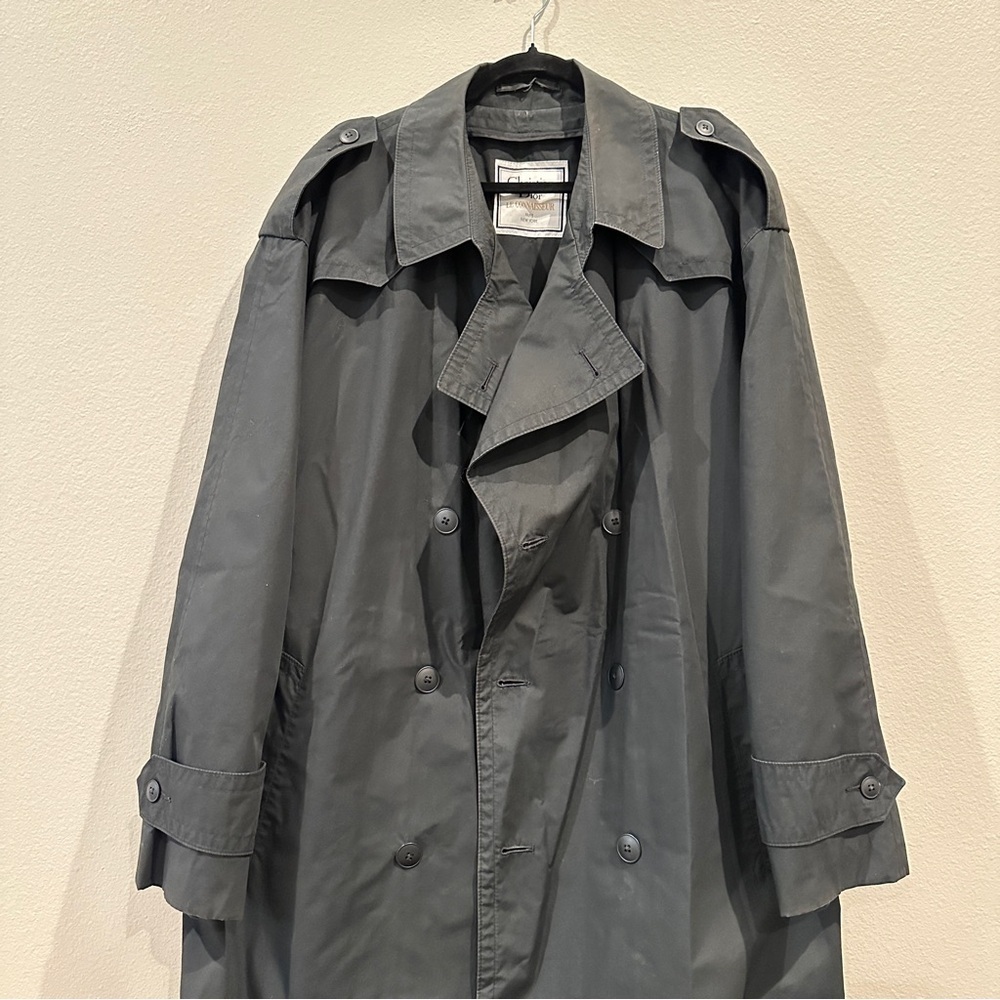 Vintage Christian Dior Men's Black Long Utility Trench Coat Double Breast sz 44L